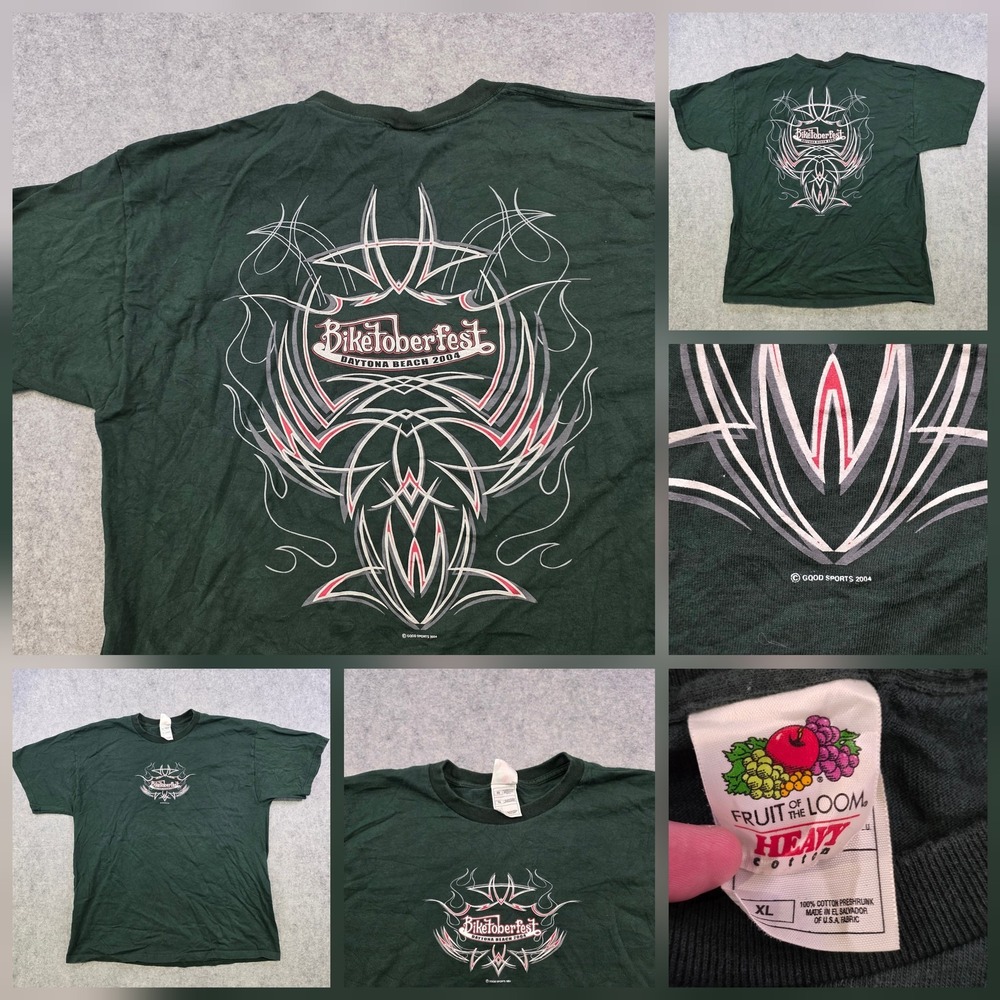 Vintage Biketoberfest Daytona Beach T Shirt Mens XL Green Motorcycle‎ Biker 2004
